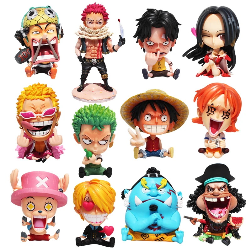 

10-14cm Anime Figurine Stuk Cijfers Luffy Zoro Sanji Nami Robin Hancock Ace Sabo Jinbe Brook Usopp Chopper Franky Teach Puppets