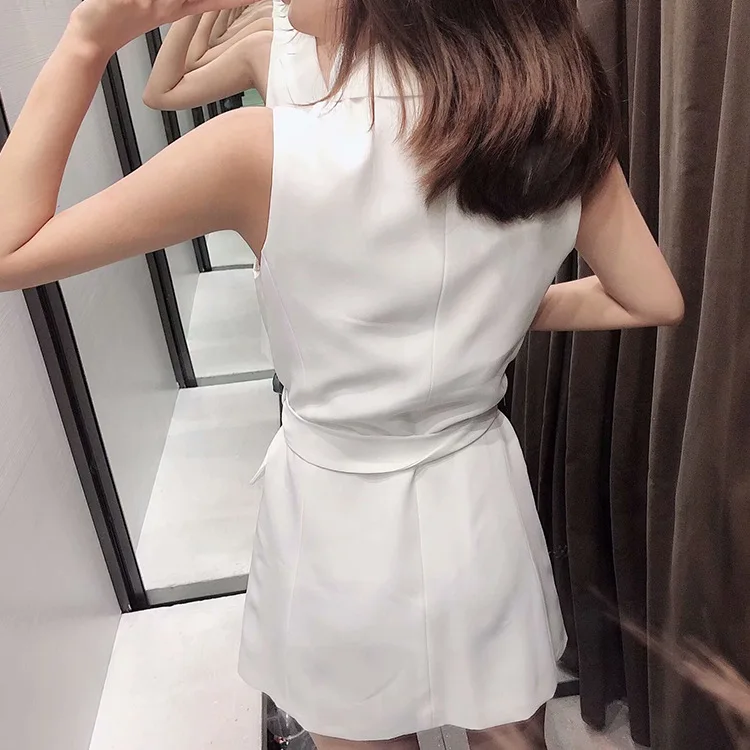 vest elegant women white coat korean style ladies long waistcoat sleeveless bow belt outwear female gilet femme | Женская одежда