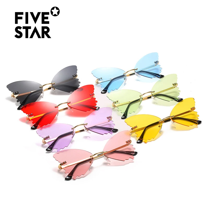 

Butterfly Rimless Sunglasses Women Luxury Brand Designer Fashion Oversized Steampunk Sunglasses Vintage Eyewear UV400