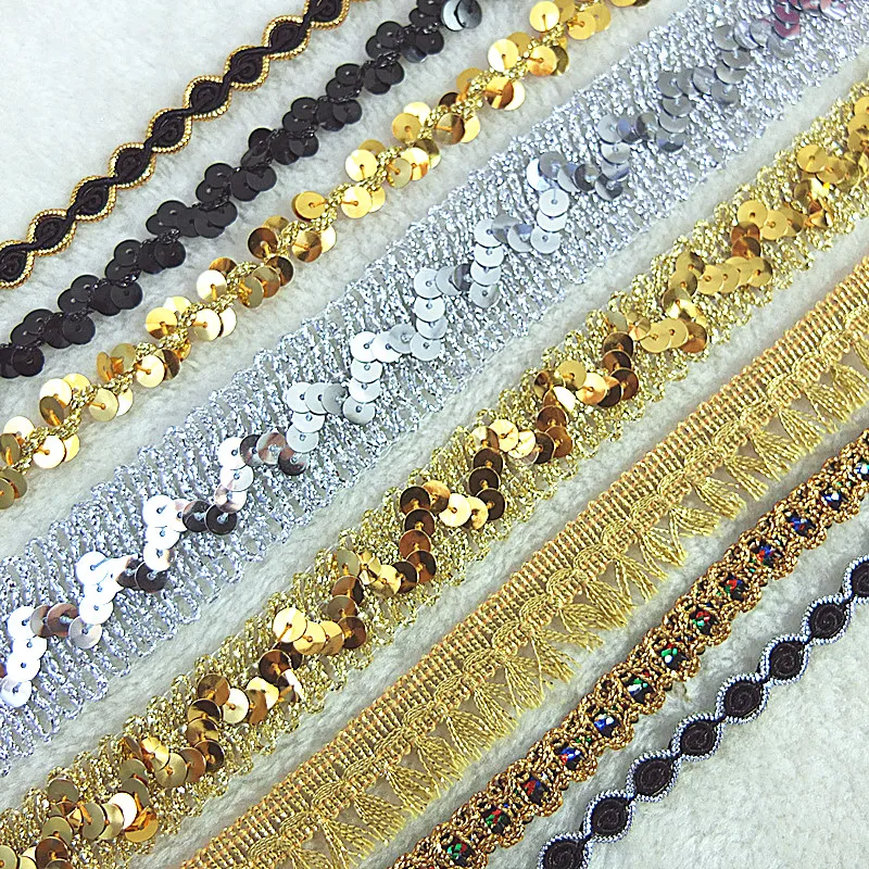 Новейшая Высококачественная лента серебристая золотистая кружевная ткань гипюр