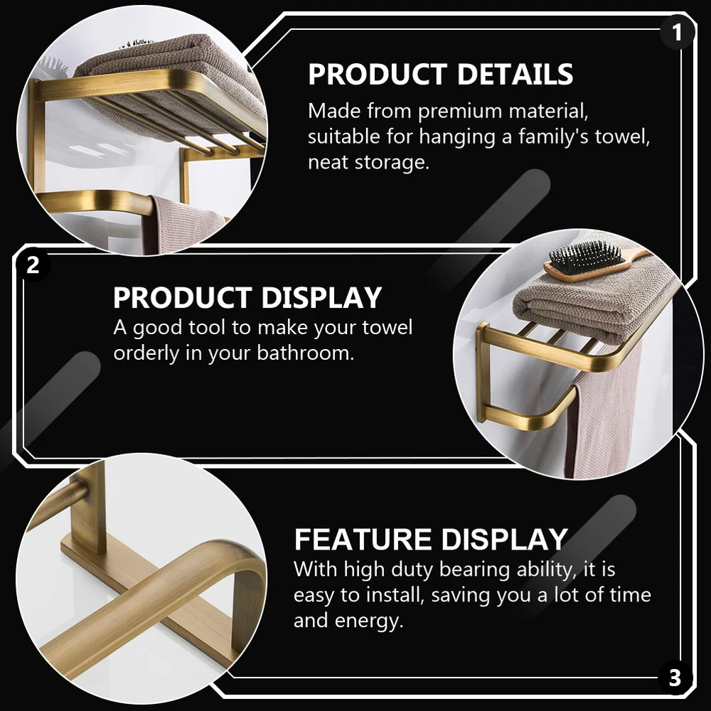 

1pc Retro Wall-mounted Bath Towel Rack Household Bathroom Storage Rack