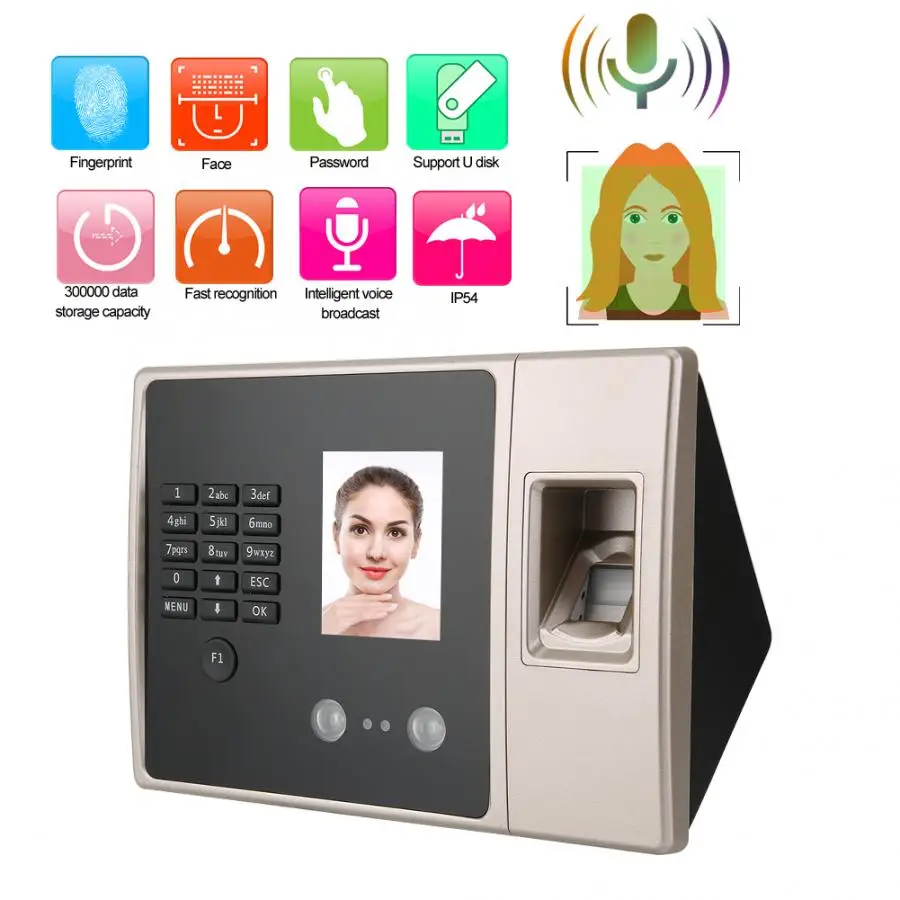2.8inch TFT Face Recognition Fingerprint Password Attendance Machine Access Control 100-240V New