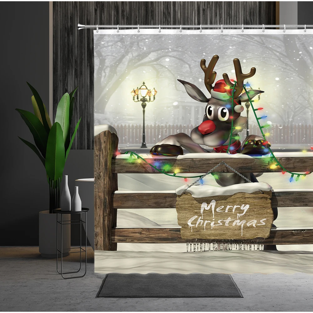 Занавеска для ванной на Новый год и Рождество занавески душа с оленем цветными