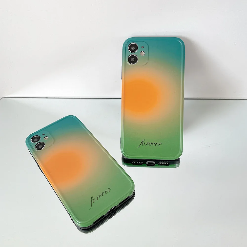 Лидер продаж чехлы для телефонов с градиентным зеленым узором заката iPhone 12