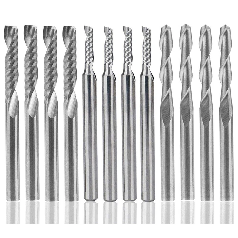 

12 Pieces Of Carbide End Mill, 4Pcs Of 0.32Cm Cnc Router Double Side Groove Tool+8Pcs 1 Slotted Single Side Milling Cutter (2 Ty