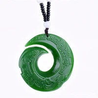 dropshipping green hetian jades donut pendant necklace hand carved chinese dragon pendants women mens fashion jewelry
