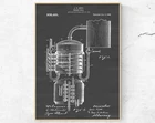 Патент для изготовления виски, печать напитков, печать в стиле стимпанк, художественный патент Moonshine, художественное оформление бара, Картина на холсте на спиртовой основе