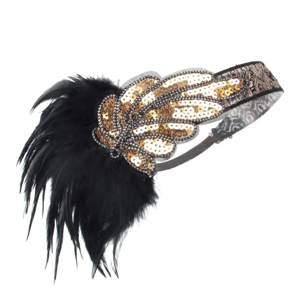 T (5PC) 1920s украшение для волос флэппер Roaring 20s повязка на голову с перьями Roaring 20s Гетсби для волос аксессуары(красный - Цвет: T (5PC)