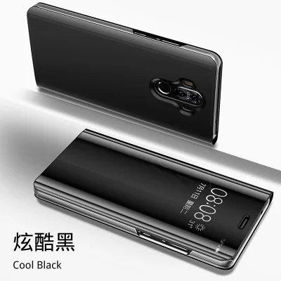 Black Умный чехол для huawei P30 P20 Pro Lite mate 30 20 10 Honor 20 Pro Nova 5T 4e 3e, чехол с зеркальной прозрачной крышкой из искусственной кожи - Цвет: Black