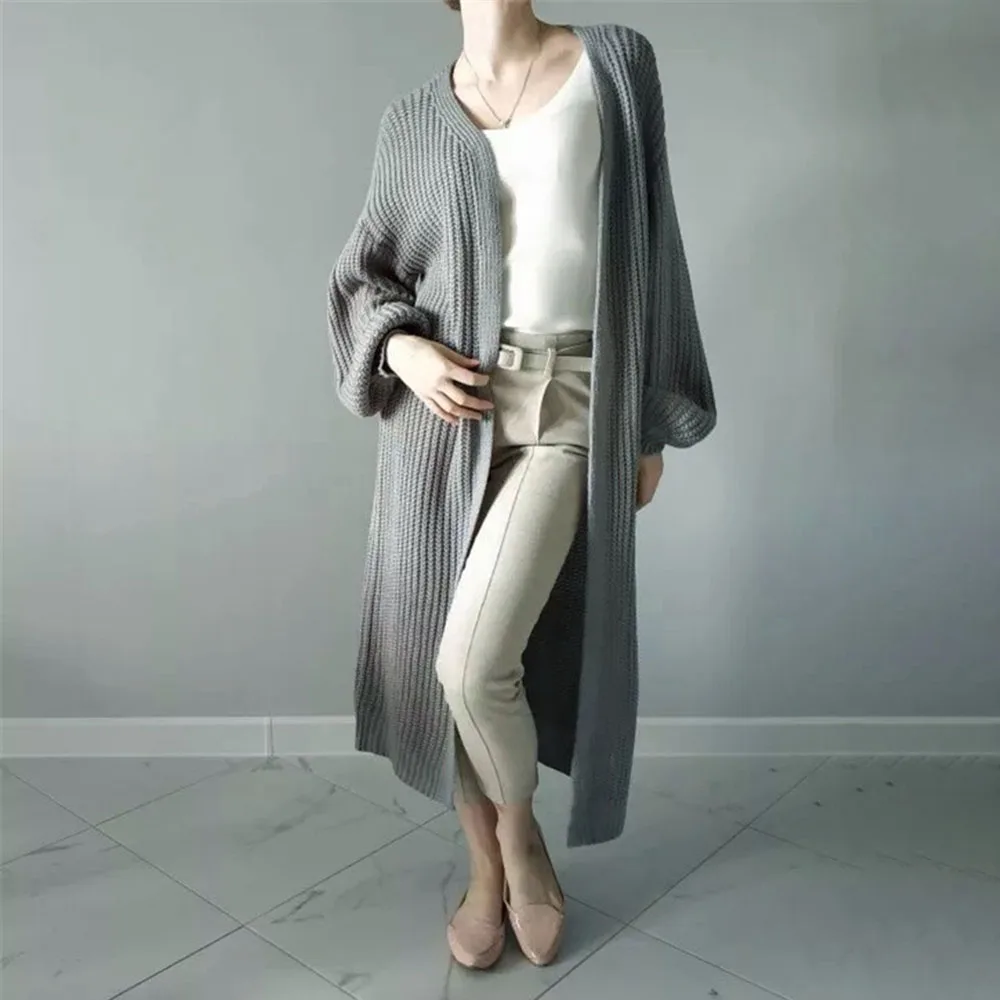 

2021 Europe America New Women's Autumn Winter Casual Loose Sweater Solid Color Simplicity Long Sleeve Cardigan Jacket