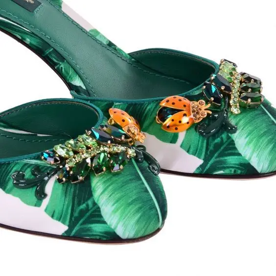 

Large size green flower diamond shallow mouth thick heel fashion sexy show hollow high heel shoes