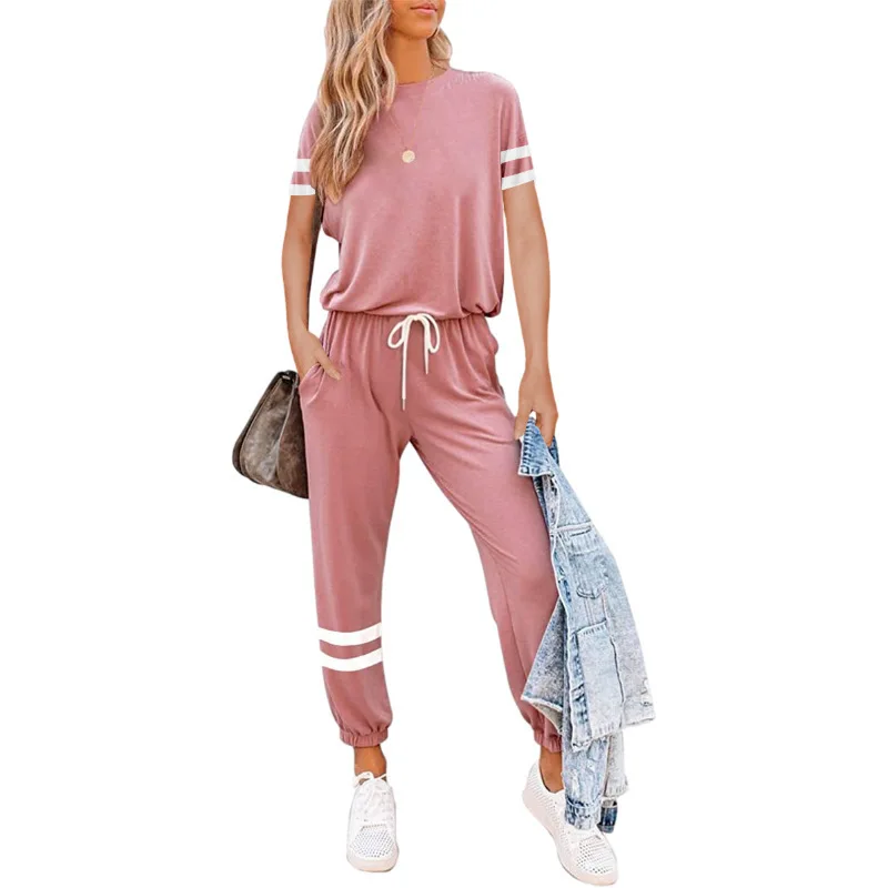 

2021 new women's spring and summer new short-sleeved trousers home sports 2-piece suit