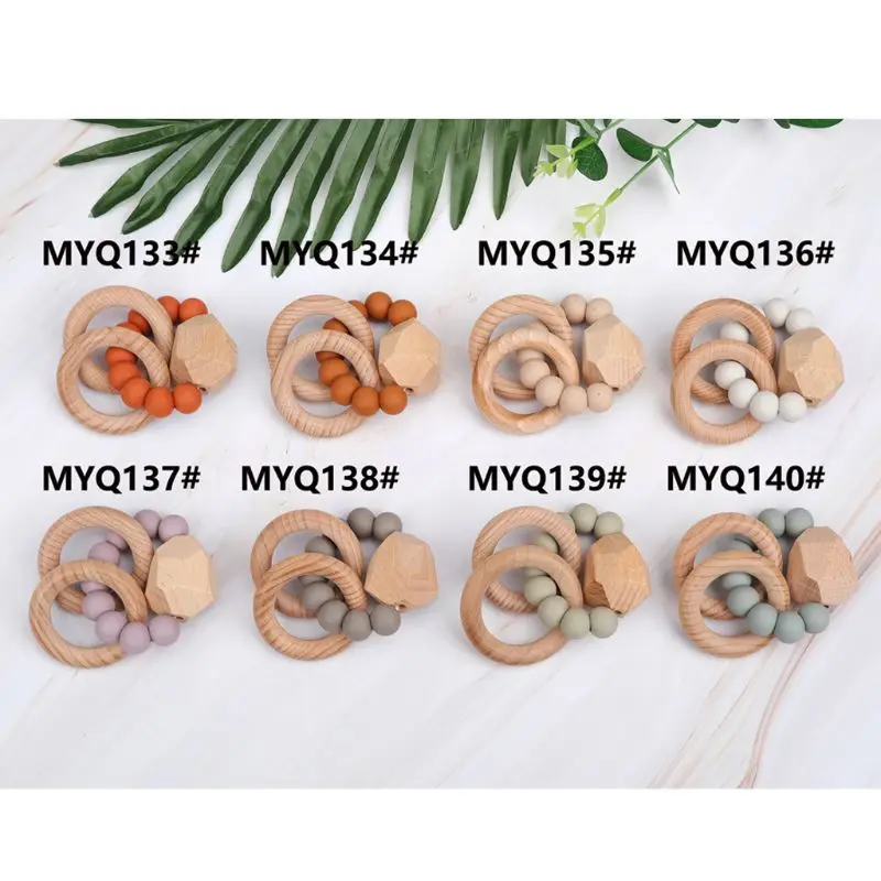 

Wooden Rattle Beech Hand Teething Ring Baby Teether Play Gym Montessori Toy Dropship