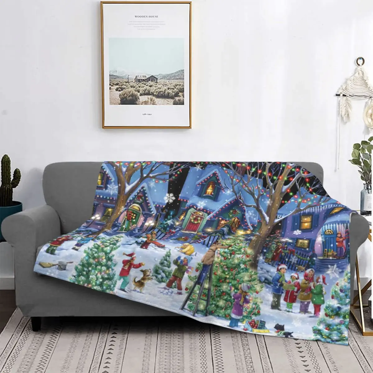 

Christmas Snowman Santa Blanket New Year Plaid Stitch Warm Breathable Coral Fleece Throw Blankets For Sofa Home