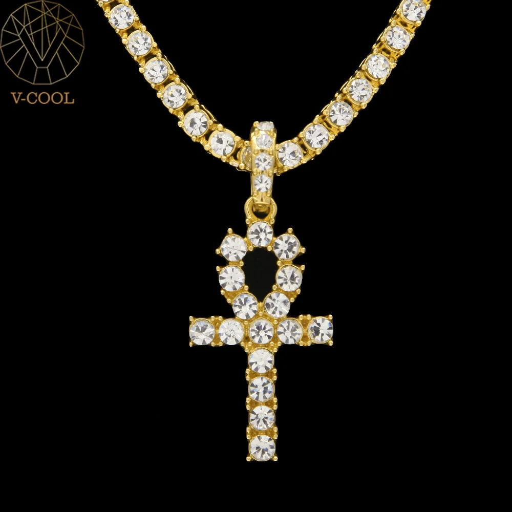 Ankh для мужчин и женщин хип-хоп ледяной из золота горный хрусталь брелок жизни