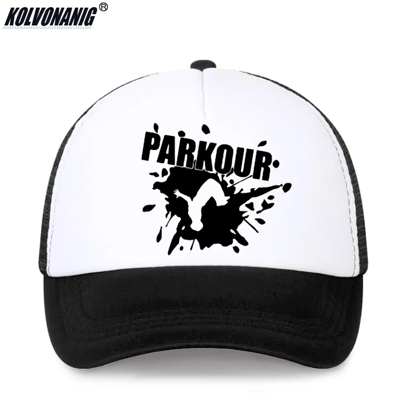 Летняя бейсболка с принтом Parkour Run Free, бейсболка s для мужчин и женщин в стиле хип-хоп, уличная Спортивная Кепка унисекс, крутая черная сетчатая Кепка - Цвет: Adult-Black
