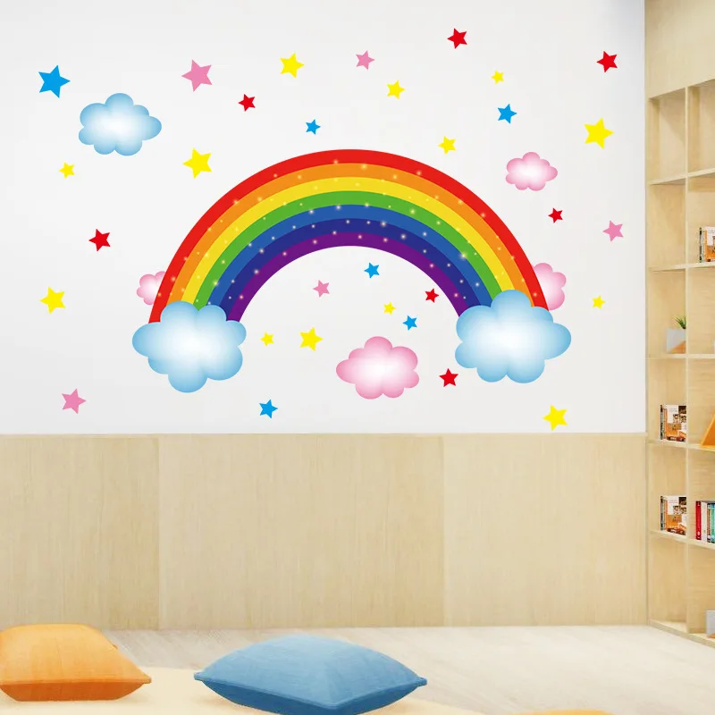 

Cartoon Rainbow Wall Stickers for Kids Rooms Decor DIY Nursery Wall Decals Room Decoration Art Children Bedroom Home Mural PVC