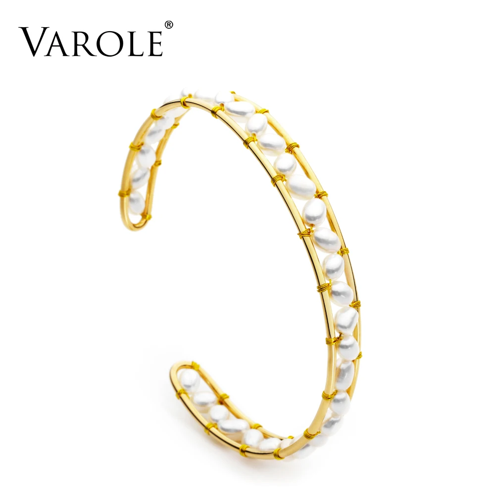 

VAROLE Handmade Natural Pearls Cuff Bangles For Women Accessories Gold Color Bracelets Fashion Jewelry Friends Gifts Pulseira