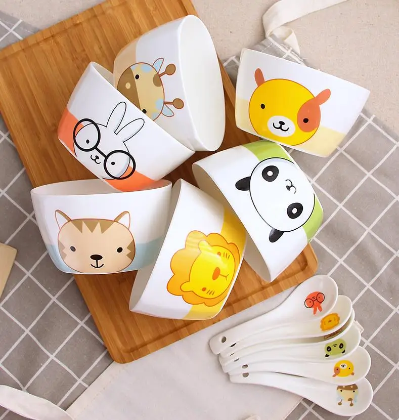 6 шт. милые животные детские керамические суповые тарелки конфеты Однотонная
