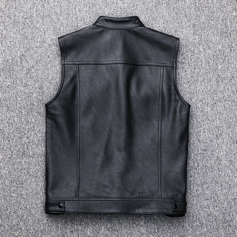 

Fashion 100% Cowskin Sons Of Anarchy Leather Rock Punk Vest Cosplay Costume Black Color Motorcycle Sleeveless Jacket