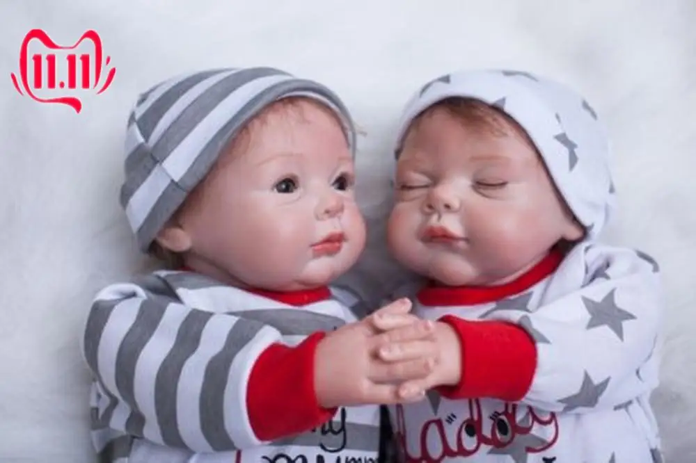 2 PCS Handmade Reborn Twins Baby Dolls Boy+Girl 22'' Soft Silicone Likelife Toys | Игрушки и хобби