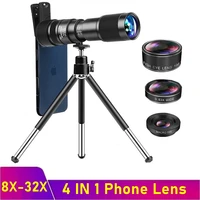 8 32x moblie phone zoom lens monocular telescope waterproof 4in1 hd fisheye marco lenses wide angle camera lente for smartphone