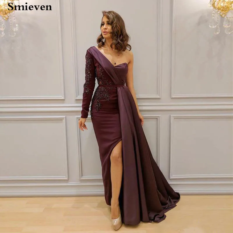 Сексуальное вечернее платье с юбкой годе Smileven на одно плечо разрезом сбоку