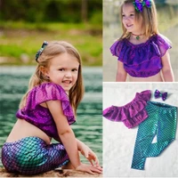 new arrived mermaid princess clothes for kids baby girls outfits summer sequins topsmermaid leggingshead band costume clothing