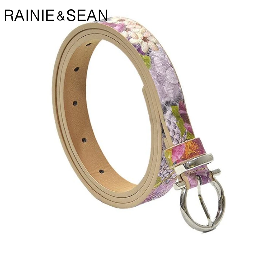 Ремень RAINIE SEAN женский с цветочной пряжкой тонкий брендовый фиолетовый кожаный
