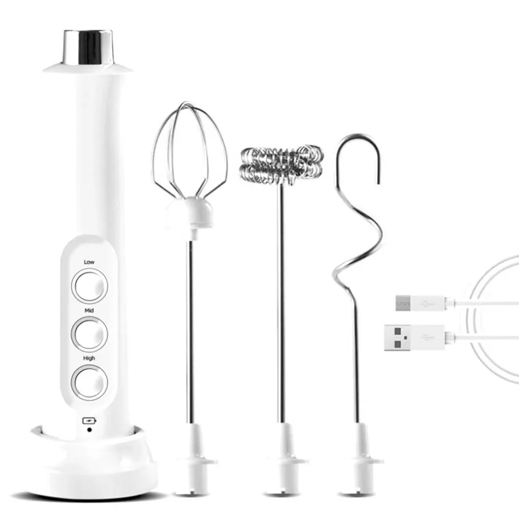 

Electric Egg Beater 3-Speeds USB Rechargeable Mixer Heads Eggbeater Frother Stirrer Coffee Milk Drink Blender
