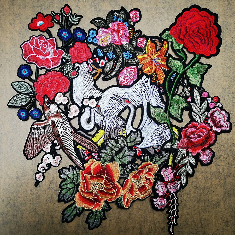 5 шт./лот большие нашивки с вышивкой для одежды случайная упаковка цветы и птицы