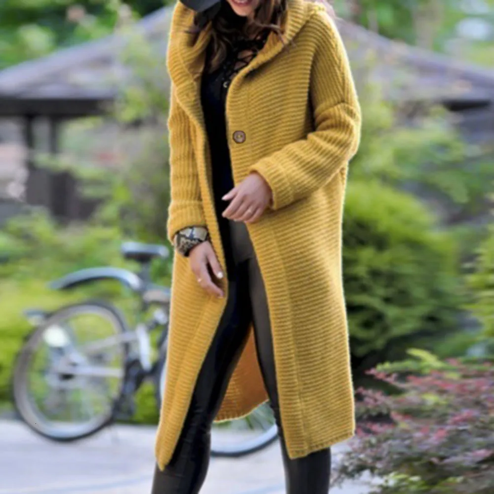 Hooded Cashmere Long Cardigan Women Long Sleeve Winter Sweater Knitted Female Woman Sweater Pocket Cardigan Feminino Coat