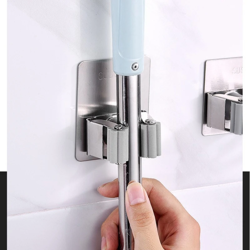 

Stainless Steel Wall Mounted Mop Clip Heavy Duty Practical Clip No-slip Broom Holder Non-punch Mop Hook Racks Home Accessories