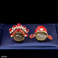 kjjeaxcmy boutique jewelry s925 sterling silver gold plated hetian jade gemstone female stud earrings phoenix crown new