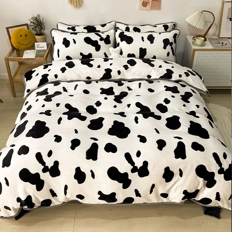 

WOSTAR зимний теплый фланелевый пододеяльник черный белый леопардовый коровья печать уютный Взрослый Дети Королевский размер пододеяльник р...