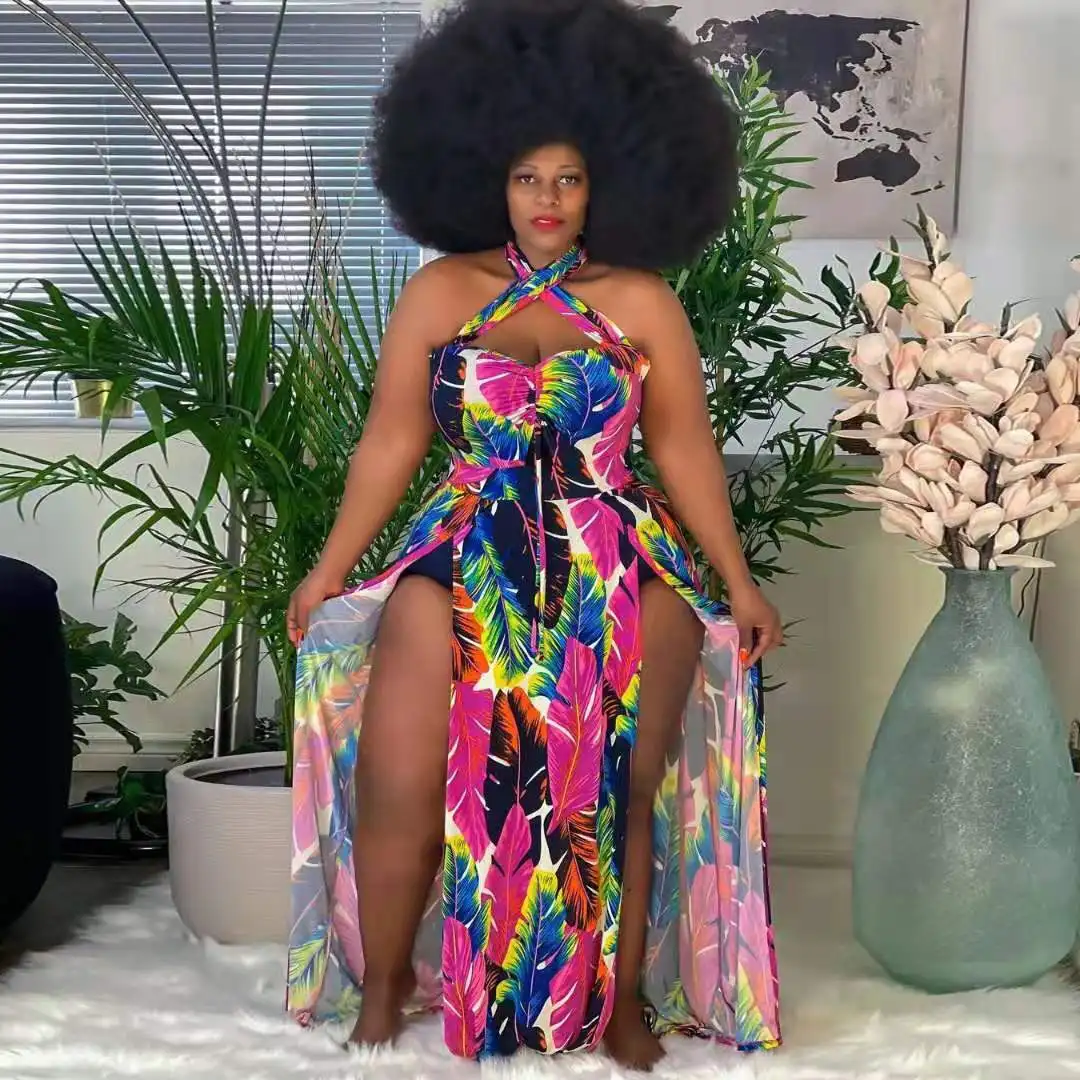 

4XL Женская одежда Дашики Африканское сексуальное длинное платье летнее платье с лямкой на шее без рукавов с открытой спиной с высоким разре...