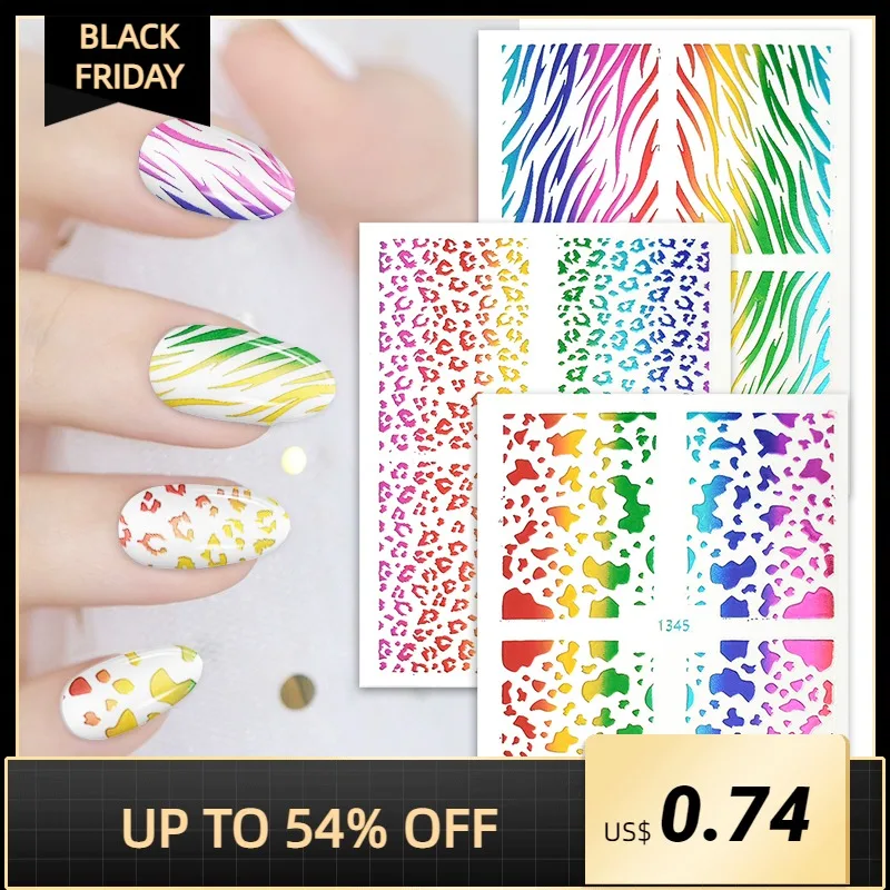 

1 Sheet Rainbow Nail Stickers, Metal Color Line Wave Point Adhesive Striping 3D Stripe Curved Nail Art Decals for Women