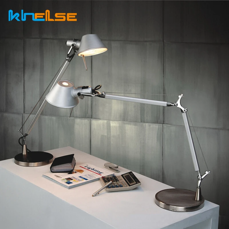 Adjustable Long Swing Arm Desk Lamp Modern Fashion Silver Aluminium Office Reading Study LED Clamp Desktop Table Light with Clip | Освещение