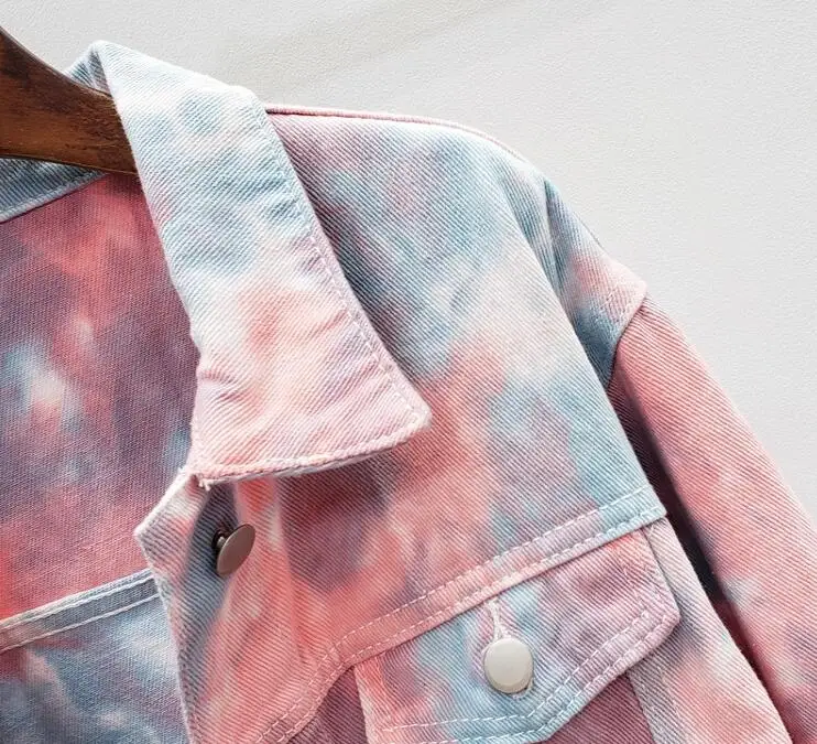 

Women's spring autumn casual loose tie-dye denim jacket female high waist plus size short jean jacket outwear TB883