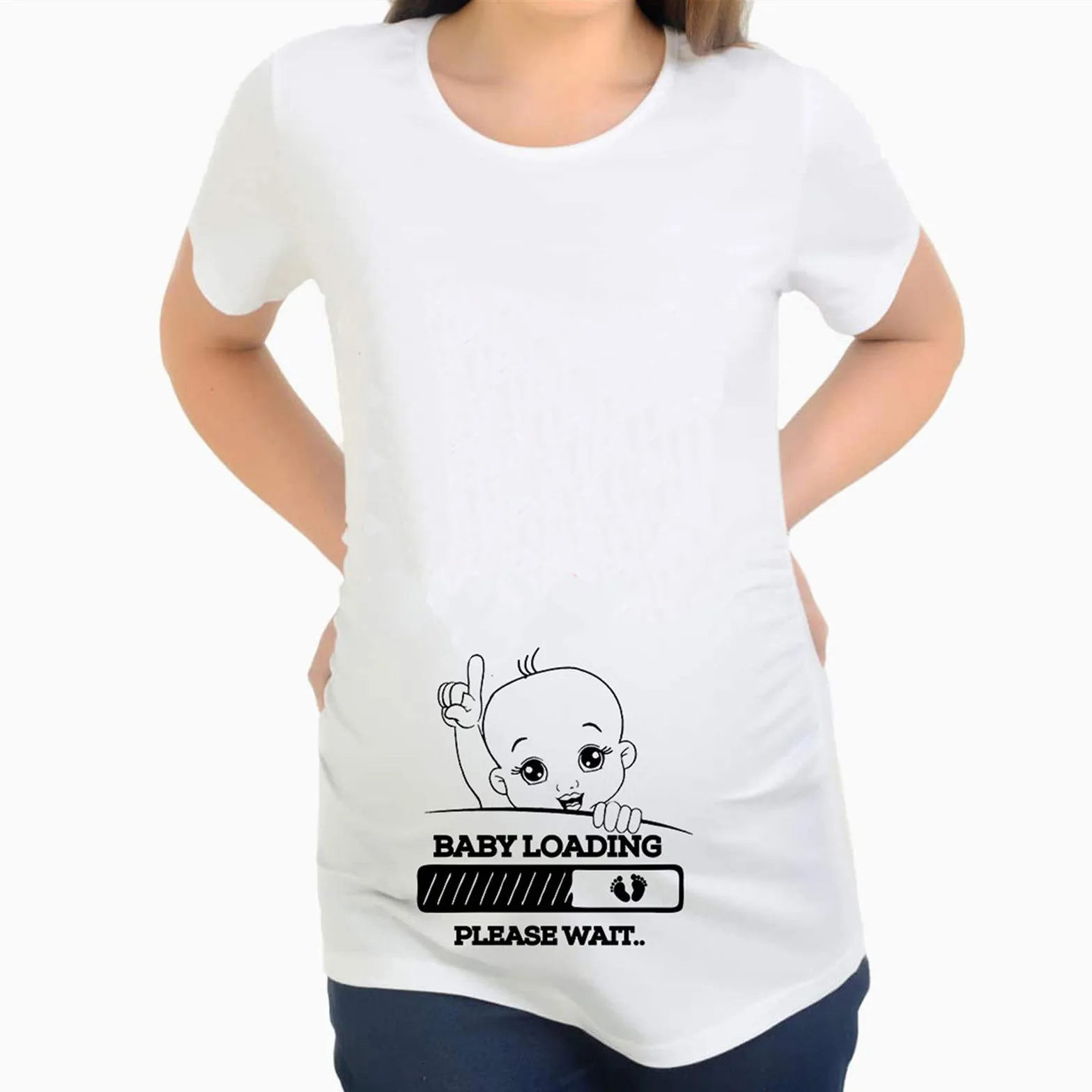 

Smile Baby Loading Women Printed Pregnant T Shirt Girl Maternity Short Sleeve Pregnancy Announcement Shirt New Mom Clothes 2021