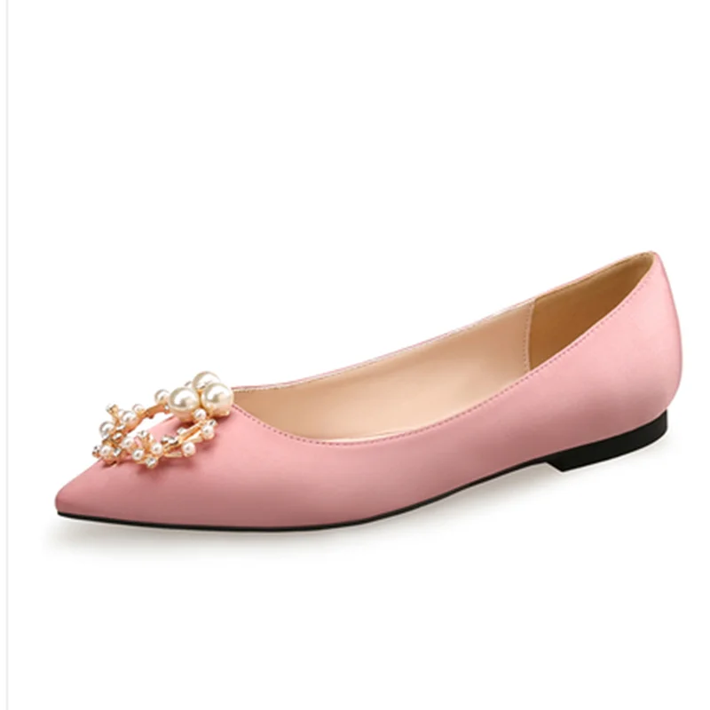 Lady's Flats Silk Stain Pointed Toe Slip-on For Wedding Party TPR Soft Sole Luxury Crystal Flowers Plus Size 45 -34 8 Beige Blue | Обувь