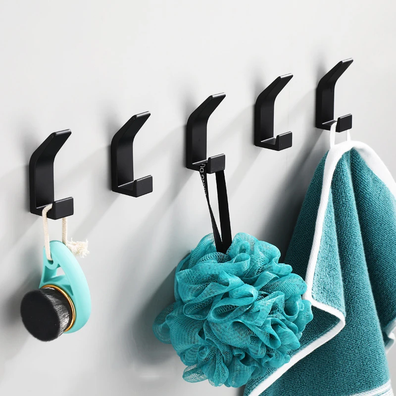 

5PCS Double Black White Robe Towel Clothes Coat Hook For Bathroom Bedroom Livingroom Kitchen Accessories Hanger Toiletries Sets