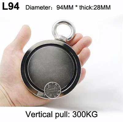 L94 (pull max 300KG) 1 шт./партия глубоководный открытый спасательный сильный магнит супер-сильный ударопрочный Nd-Fe-B круговой магнетит двухсторонний спасательный - Цвет: L94 (pull max 300KG)
