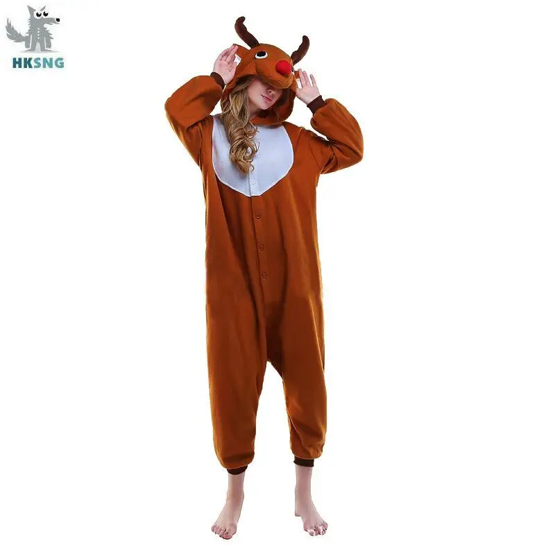 HKSNG взрослые кигуруми Рождественский костюм оленя флисовые Мультяшные пижамы