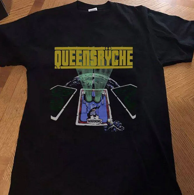 Винтаж Queensryche Предупреждение Тур 1985 футболка Перепечатка Размеры США # Az +