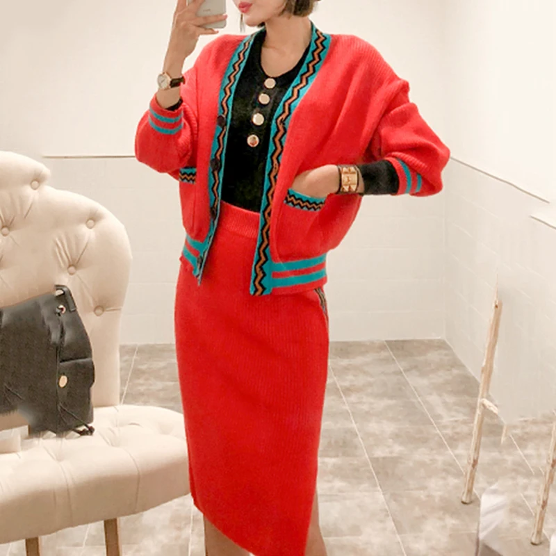 HAMALIEL корейский стиль осень зима комплект из 2 предметов Новый женский красный
