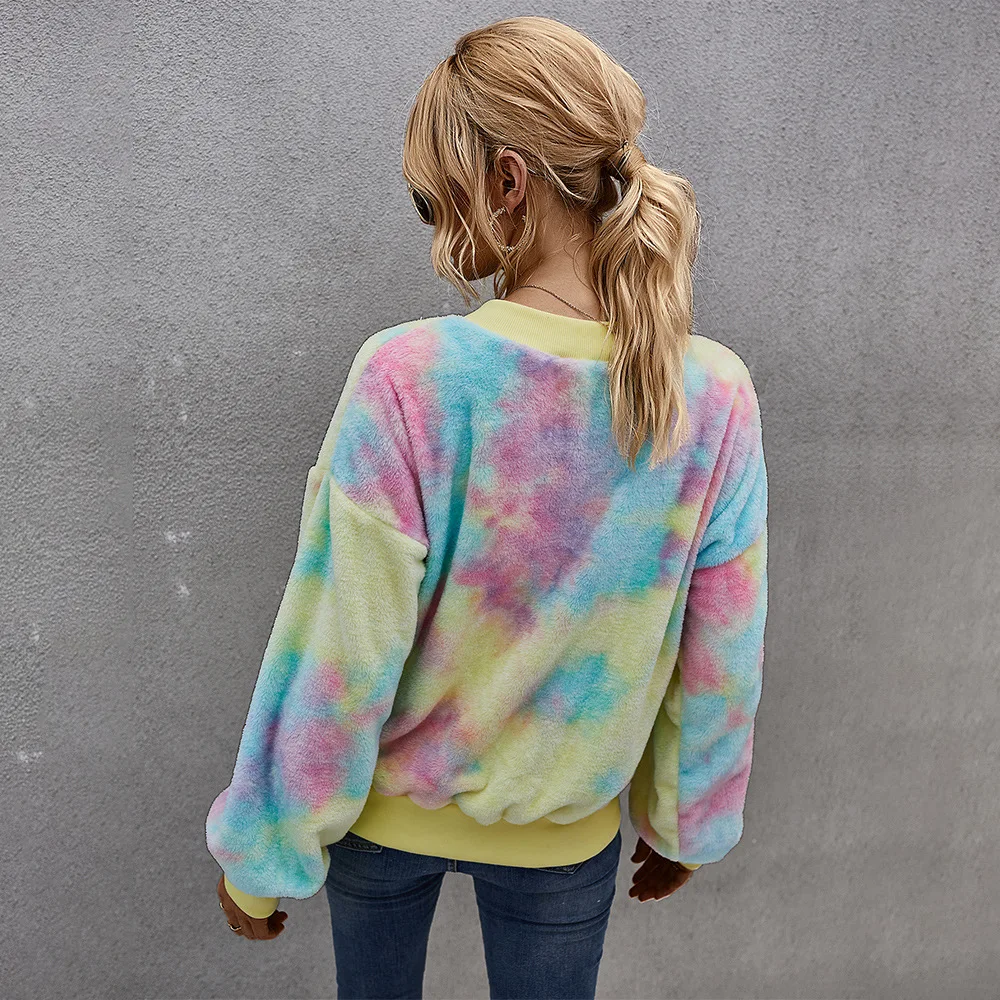 

Tie Dye Print Fluffly Jacket Coat for Women Winter Clothes 2020 Elegant Ladies Long Sleeve Zip up Faux Fur Thick Outerwear Coat