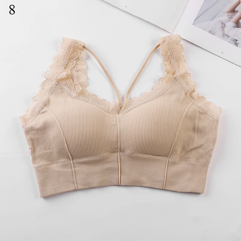 

Women's Bras No Steel Ring Soft Seamless Lace Comfort Gather Underwear Brassiere Chest Wrap V-Neck One Piece Comfort Underwear