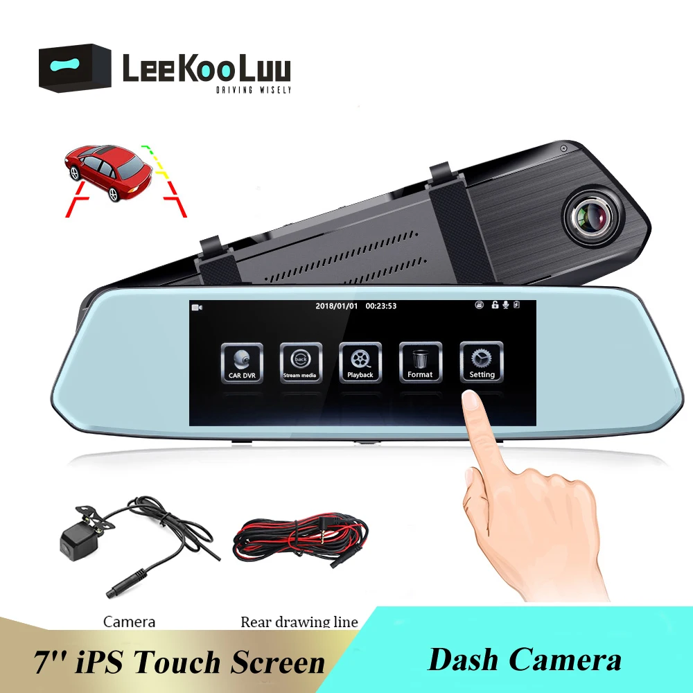Автомобильный видеорегистратор LeeKooLuu HD 1080 P зеркало заднего вида 7 дюймов IPS