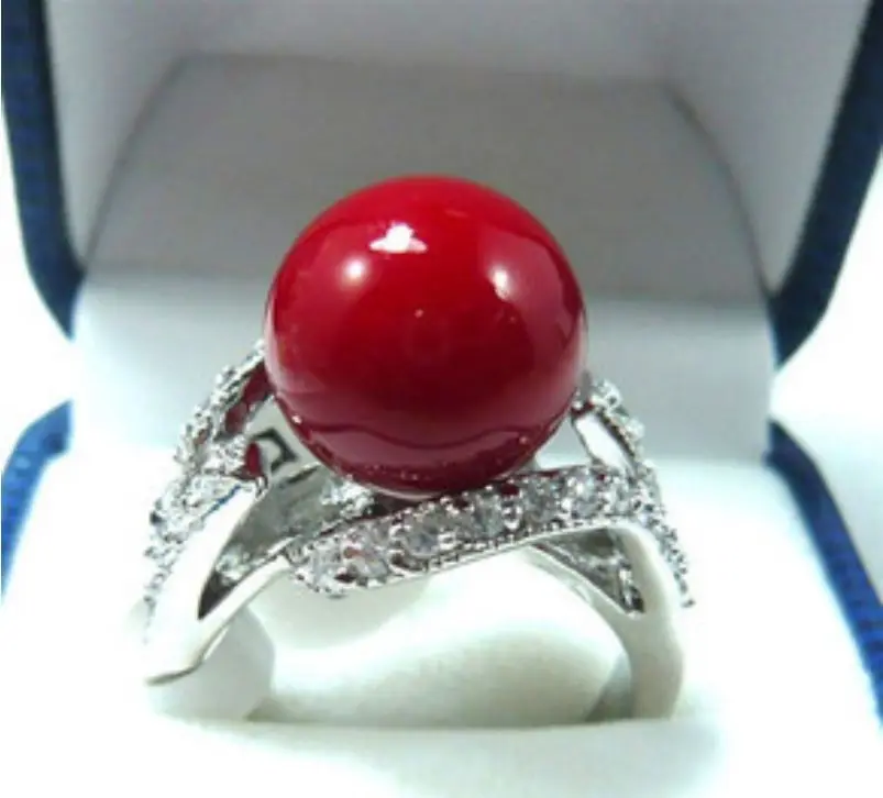 + Доставка&gt Очаровательная! Красное Южное море жемчужное кольцо из бисера Размер